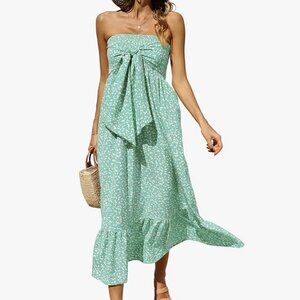 Strapless Bohemian Floral Printed Dresses Tube Top Off Shoulder